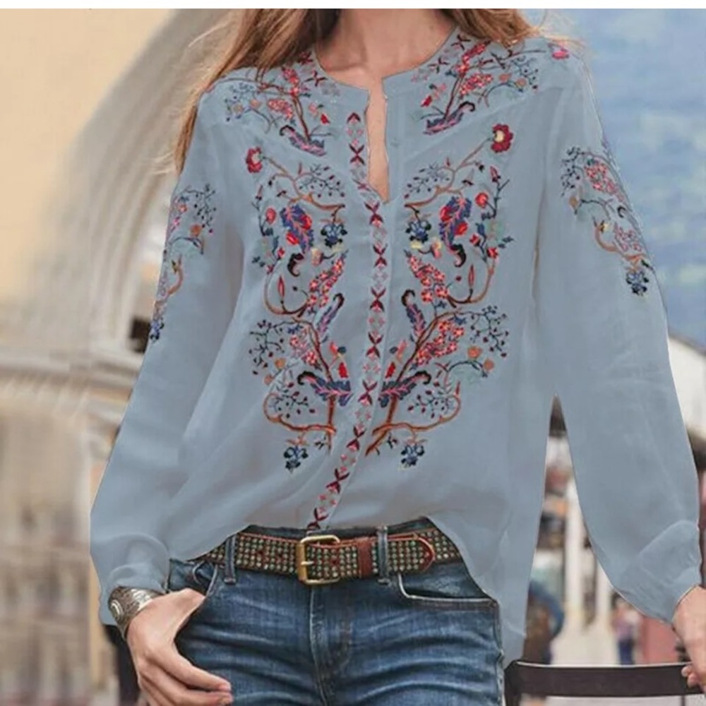 Coming Soon - Boho Floral V-neck Blouse